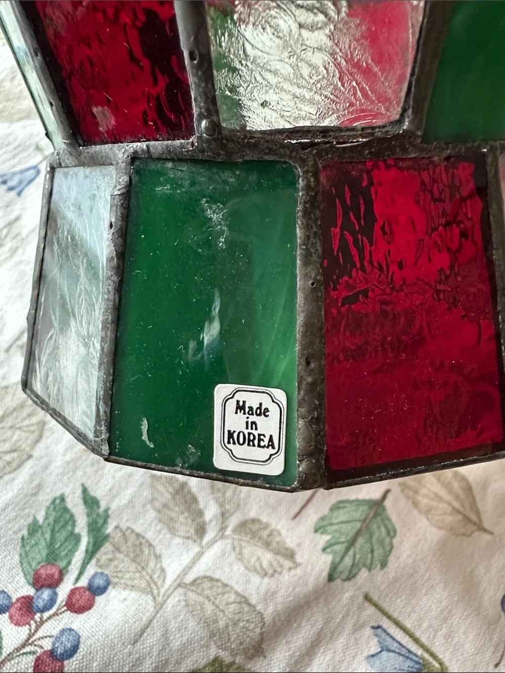 Green & Red Stained Glass Mosaic hurricane Glass- Home Accents